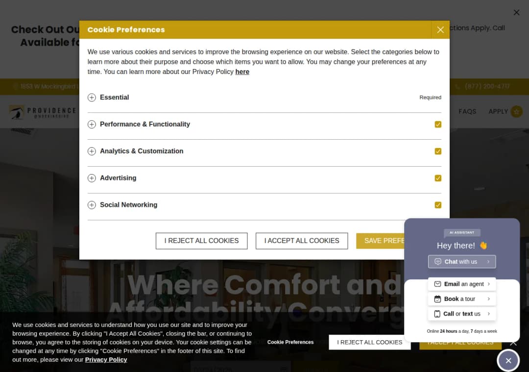 Screenshot of Providence Mockingbird Apartments (Dallas) page