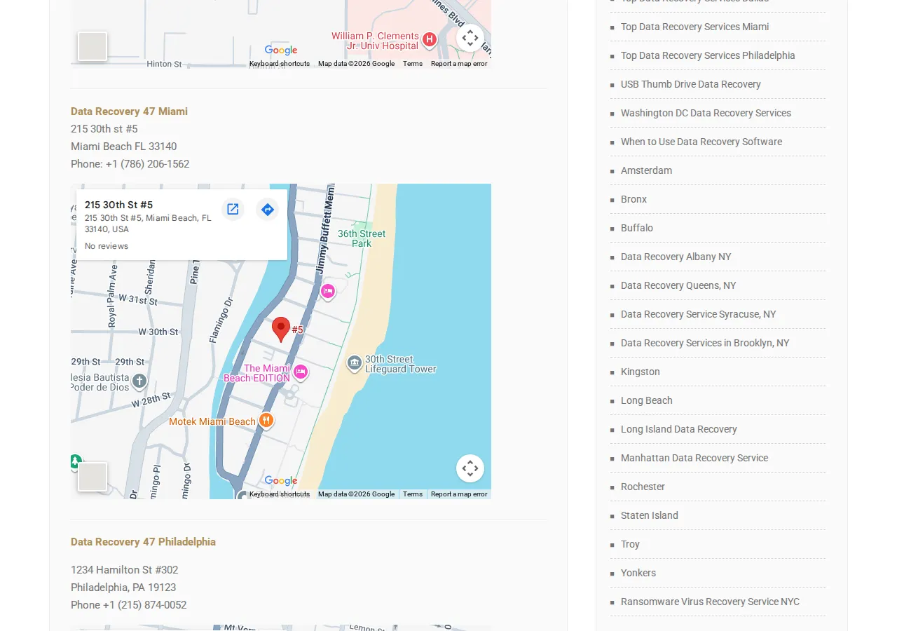 Screenshot: Data Recovery 47 (Miami listing)