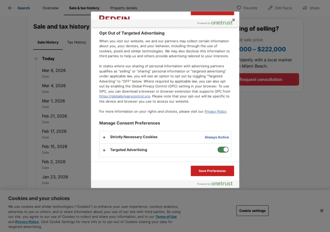 Screenshot of Miami-Dade County property records / Redfin page