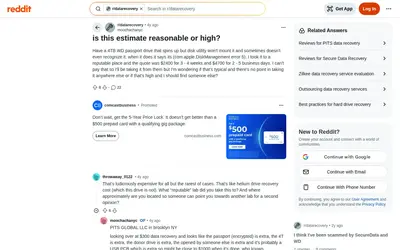 Reddit post: PITS quoted $2,400/$4,700 for 4TB WD Passport
