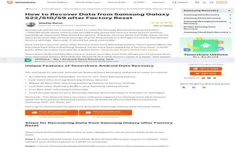 Screenshot of Tenorshare page: Can software recover data after a factory reset?