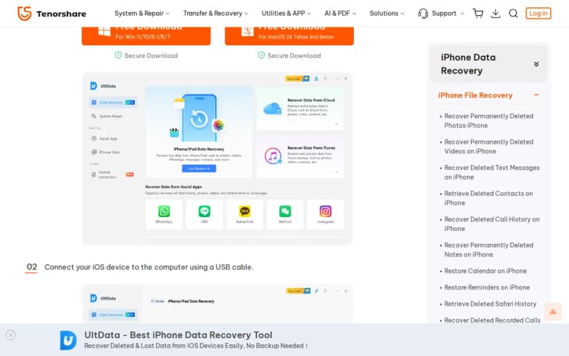 Screenshot of Tenorshare page: Should you plug a water-damaged phone into USB?