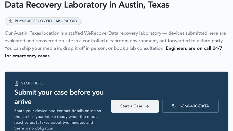 Capture of werecoverdata.com's Austin Arboretum page opening with its staffed-laboratory sentence