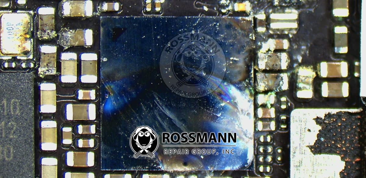 Corroded iPhone logic board