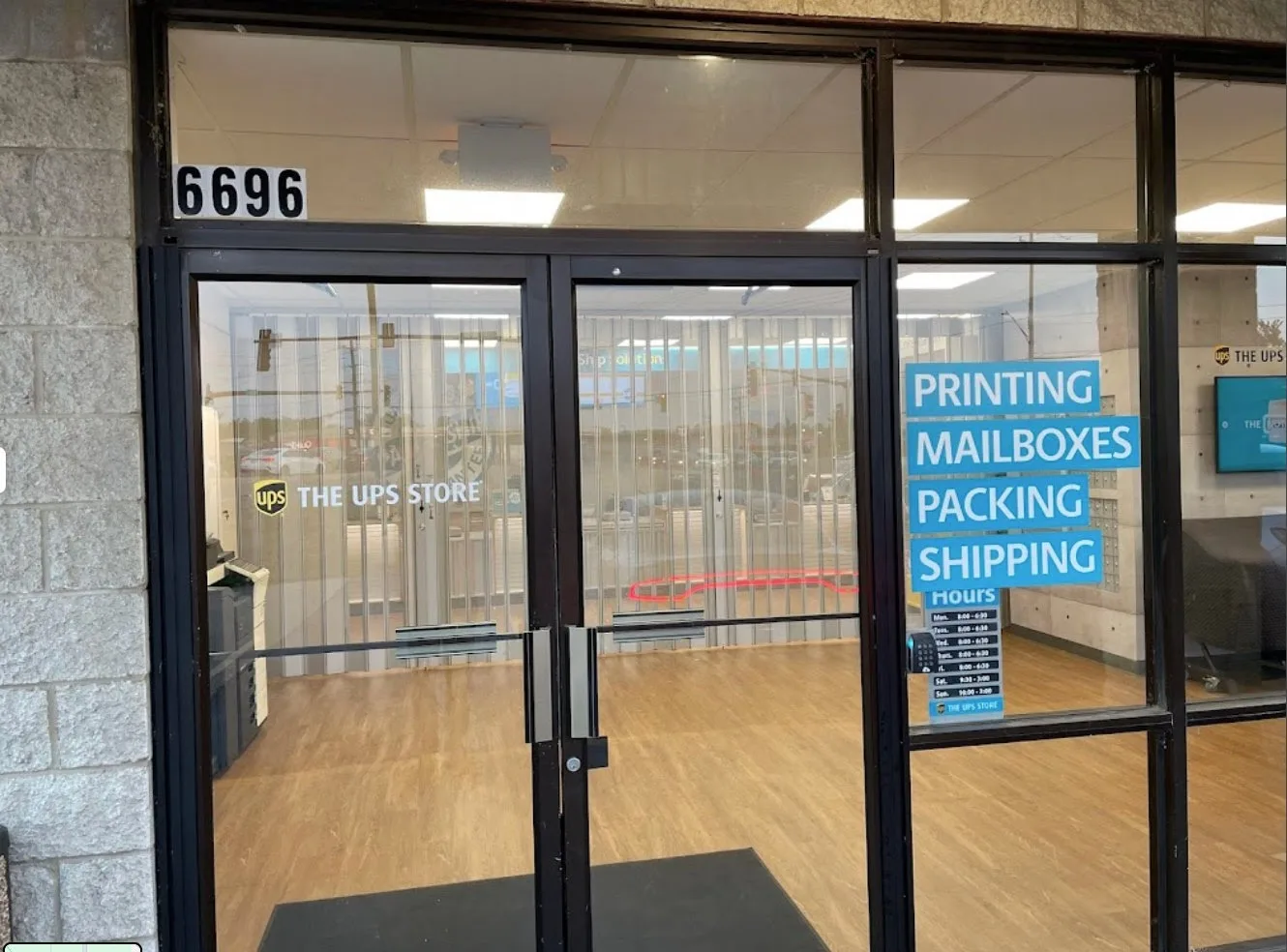 The UPS Store storefront at the Edwardsville, Illinois address that Google Maps lists as SALVAGEDATA Recovery Services: UPS signage, printing, mailboxes, packing, and shipping placards on the glass