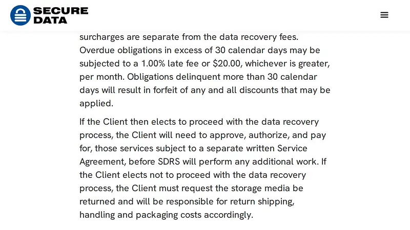 Screenshot of Secure Data Recovery evidence for finding PRICING-001