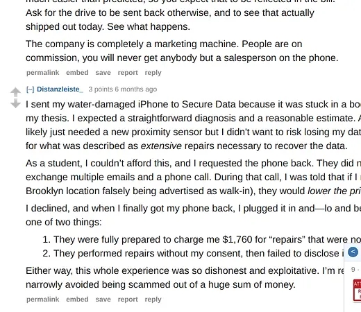 Screenshot of Secure Data Recovery evidence for finding PRICING-002