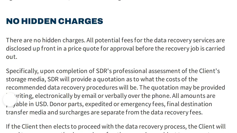 Screenshot of Secure Data Recovery evidence for finding PRICING-004