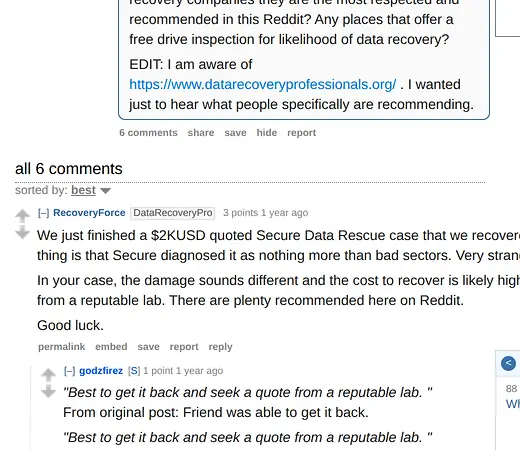 Screenshot of Secure Data Recovery evidence for finding PROCOMM-003