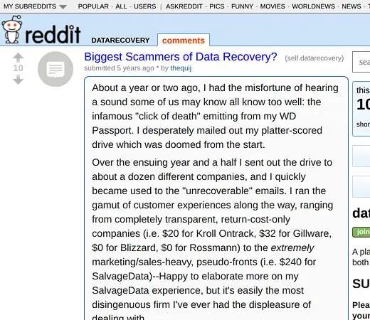 Screenshot of Secure Data Recovery evidence for finding PROCOMM-005