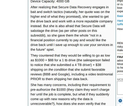 Screenshot of Secure Data Recovery evidence for finding PROCOMM-008