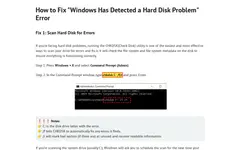 Screenshot of AOMEI website showing the claim: "In the Command Prompt window, type chkdsk C: /f/r and press ..."