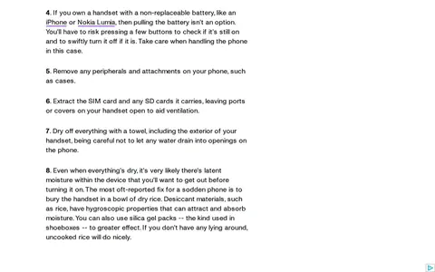 Screenshot of CNET website showing the claim: "If you don't have any lying around, uncooked rice will do ni..."