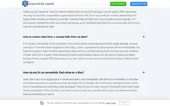 Screenshot of Disk Drill website showing the claim: "If you notice physical damage (burnt smell, visible damage, ..."