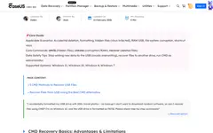 Screenshot of EaseUS website showing the claim: "chkdsk drive letter: /r/f (e.g., chkdsk d: /r/f)..."