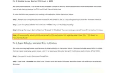 Screenshot of EaseUS website showing the claim: "If unsuccessful, return to BIOS and locate the TPM reset opt..."