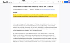Screenshot of EaseUS website showing the claim: "EaseUS Android data recovery tool can help you effectively r..."