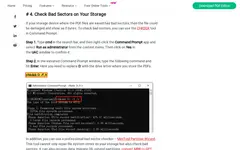 Screenshot of MiniTool website showing the claim: "To check bad sectors, you can use the CHKDSK tool in Command..."
