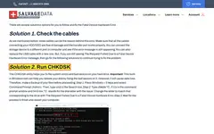 Screenshot of SalvageData page: Should you run CHKDSK on a drive with a fatal hardware error?