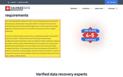 Screenshot of SalvageData page: Are clean benches inadequate for hard drive data recovery?