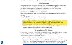 Screenshot of Secure Data Recovery website showing the claim: "Use 'chkdsk X: /f /r /x' as your command... This command sca..."