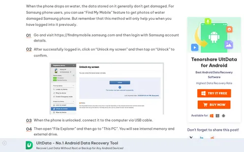 Screenshot of Tenorshare website showing the claim: "When the phone is unlocked, connect it to the computer via U..."