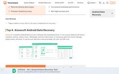 Screenshot of Tenorshare website showing the claim: "It can rescue data from water damage, black screen, and more..."