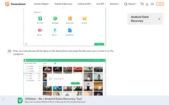 Screenshot of Tenorshare website showing the claim: "you can preview all the data on the dead phone and press the..."