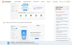 Screenshot of Tenorshare website showing the claim: "Connect your iOS device to the computer using a USB cable. P..."