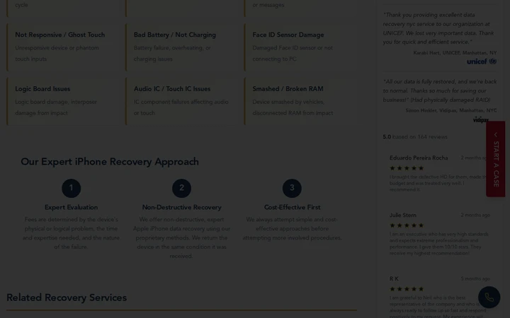 Screenshot of WeRecoverData website showing the claim: "At WeRecoverData.com - Data Recovery Labs, we offer non-dest..."