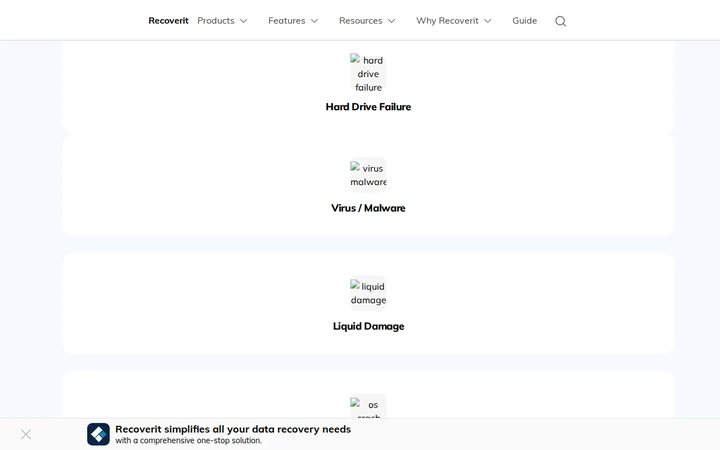 Screenshot of Wondershare website showing the claim: "Recoverit proficiently recovers data in most logical and mec..."