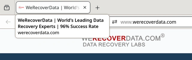 WeRecoverData browser tab showing 96% Success Rate in the title tag