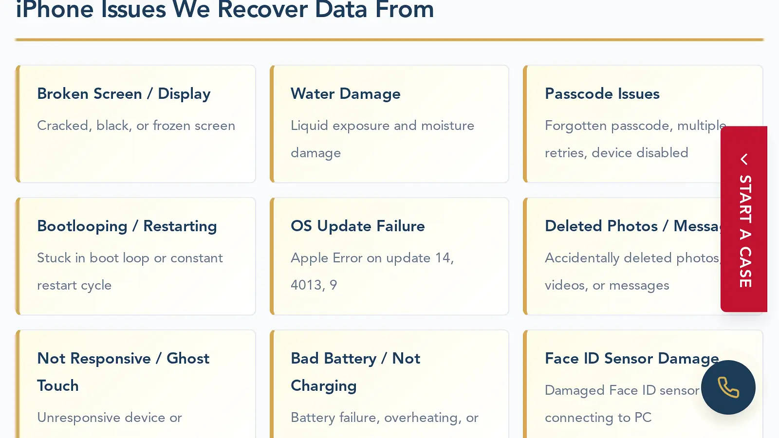 Screenshot of werecoverdata.com/services/iphone-data-recovery showing the quoted claim